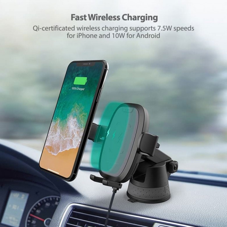 Giá đỡ điện thoại trên ô tô kiêm sạc không dây RAVPower SH014 | Bản Dán Kính + Taplo
